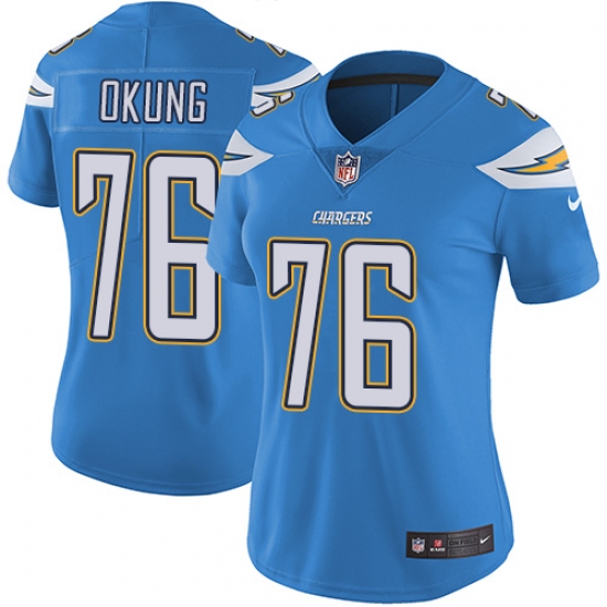 Women's Nike Los Angeles Chargers #76 Russell Okung Elite Electric Blue Alternate NFL Jersey - Ujersey