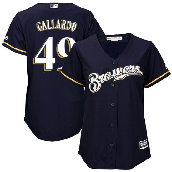 Women's Majestic Milwaukee Brewers #49 Yovani Gallardo Replica Navy Blue Alternate Cool Base MLB Jersey