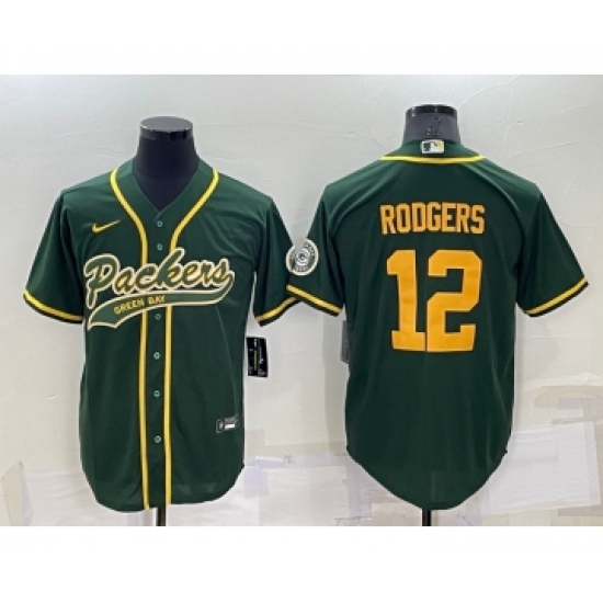 Men's Green Bay Packers #12 Aaron Rodgers Green Yellow Stitched MLB Cool Base Nike Baseball Jersey - Ujersey