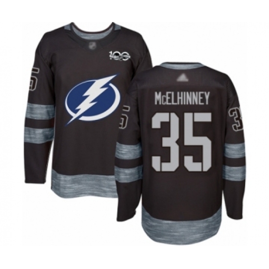 Men's Tampa Bay Lightning #35 Curtis McElhinney Authentic Black 1917-2017 100th Anniversary Hockey Jersey - Ujersey