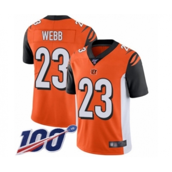 Men's Cincinnati Bengals #23 B.W. Webb Orange Alternate Vapor Untouchable Limited Player 100th Season Football Jersey