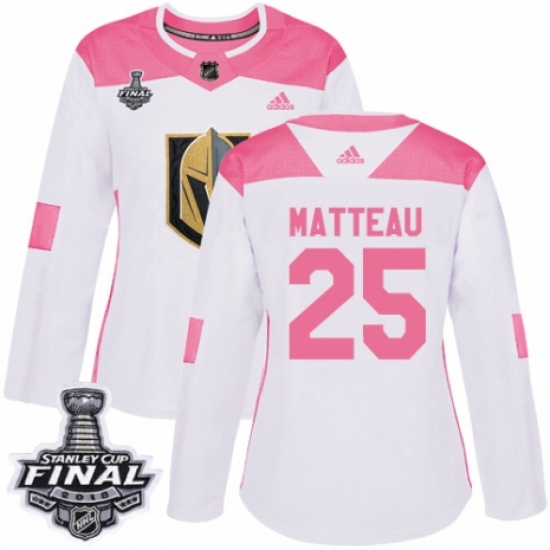Women's Adidas Vegas Golden Knights #25 Stefan Matteau Authentic White/Pink Fashion 2018 Stanley Cup Final NHL Jersey - Ujersey