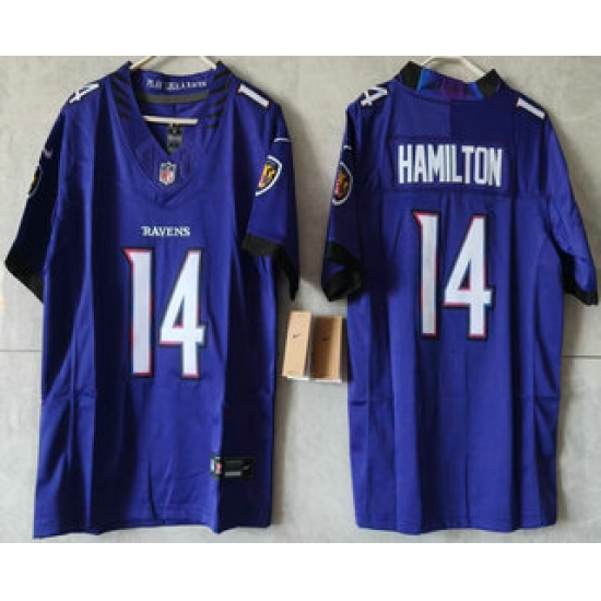 Women's Baltimore Ravens #14 Kyle Hamilton Limited Purple Vapor FUSE Jersey - Ujersey