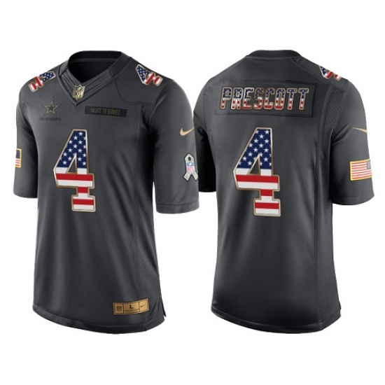 Men's Nike Dallas Cowboys #4 Dak Prescott Limited Black USA Flag Salute To Service NFL Jersey - Ujersey