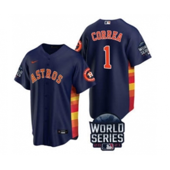 Men's Houston Astros #1 Carlos Correa 2021 Navy World Series Cool Base Stitched Baseball Jersey - Ujersey
