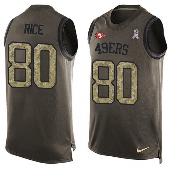 Men's Nike San Francisco 49ers #80 Jerry Rice Limited Green Salute to Service Tank Top NFL Jersey - Ujersey