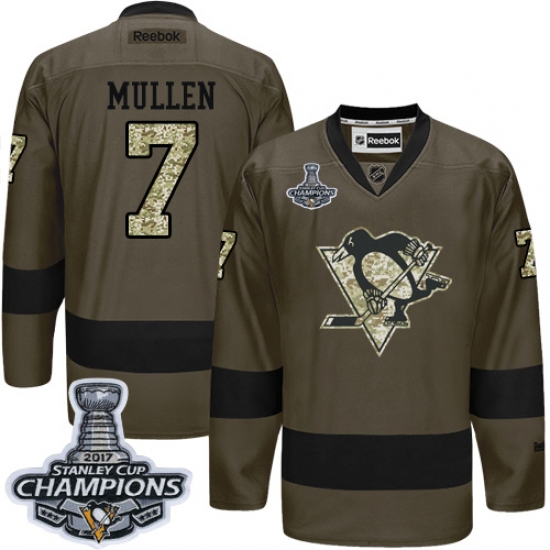 Men's Reebok Pittsburgh Penguins #7 Joe Mullen Premier Green Salute to Service 2017 Stanley Cup Champions NHL Jersey - Ujersey