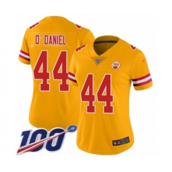 Women's Kansas City Chiefs #44 Dorian O'Daniel Limited Gold Inverted Legend 100th Season Football Jersey - Ujersey