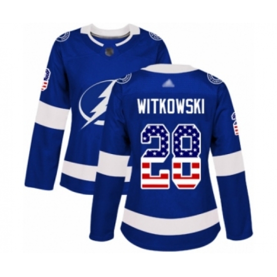 Women's Tampa Bay Lightning #28 Luke Witkowski Authentic Blue USA Flag Fashion Hockey Jersey - Ujersey