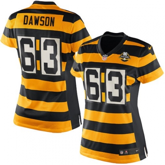 Women's Nike Pittsburgh Steelers #63 Dermontti Dawson Game Yellow/Black Alternate 80TH Anniversary Throwback NFL Jersey - Ujersey
