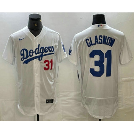 Men's Los Angeles Dodgers #31 Tyler Glasnow Number White Stitched Flex Base Nike Jersey - Ujersey