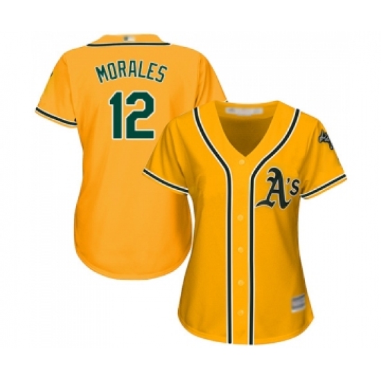 Women's Oakland Athletics #12 Kendrys Morales Replica Gold Alternate 2 Cool Base Baseball Jersey - Ujersey