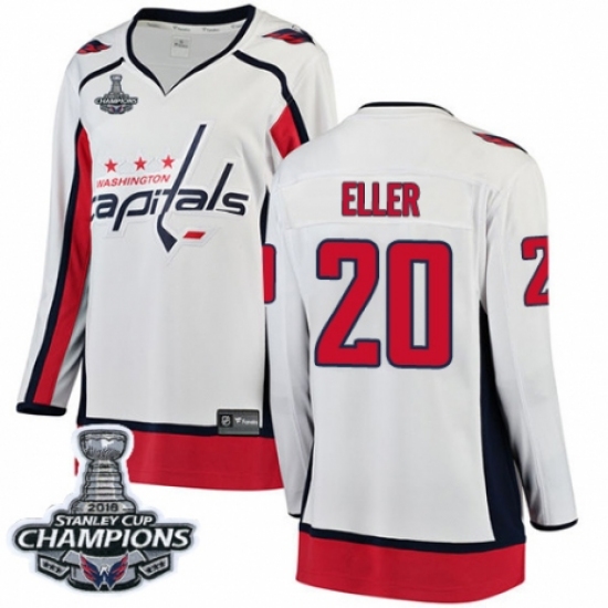Women's Washington Capitals #20 Lars Eller Fanatics Branded White Away Breakaway 2018 Stanley Cup Final Champions NHL Jersey - Ujersey
