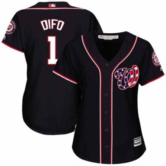 Women's Majestic Washington Nationals #1 Wilmer Difo Authentic Navy Blue Alternate 2 Cool Base MLB Jersey - Ujersey