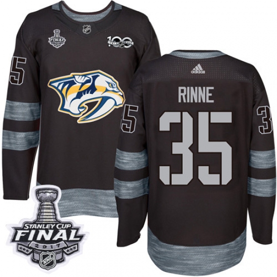 Men's Adidas Nashville Predators #35 Pekka Rinne Authentic Black 1917-2017 100th Anniversary 2017 Stanley Cup Final NHL Jersey - Ujersey