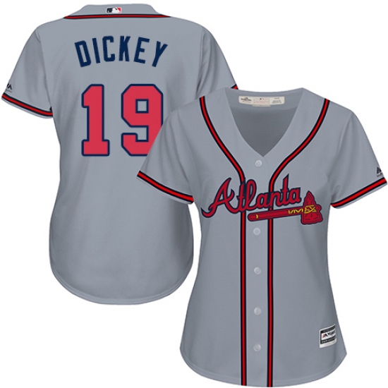 Women's Majestic Atlanta Braves #19 R.A. Dickey Replica Grey Road Cool Base MLB Jersey - Ujersey