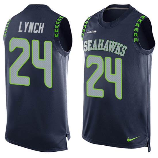 Men's Nike Seattle Seahawks #24 Marshawn Lynch Limited Steel Blue Player Name & Number Tank Top NFL Jersey - Ujersey