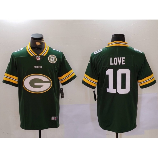 Men's Green Bay Packers #10 Jordan Love Green Big Logo With Vapor Limited Stitched Football Jersey - Ujersey
