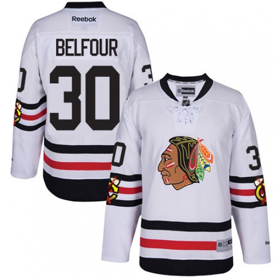 Men's Reebok Chicago Blackhawks #30 ED Belfour Premier White 2017 Winter Classic NHL Jersey - Ujersey