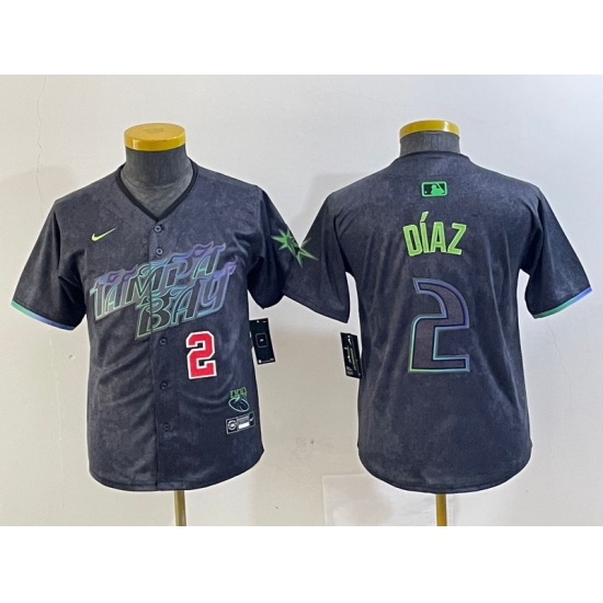 Youth Tampa Bay Rays #2 Yandy Diaz Charcoal 2024 City Connect Player Number Limited Cool Base Jerseys - Ujersey