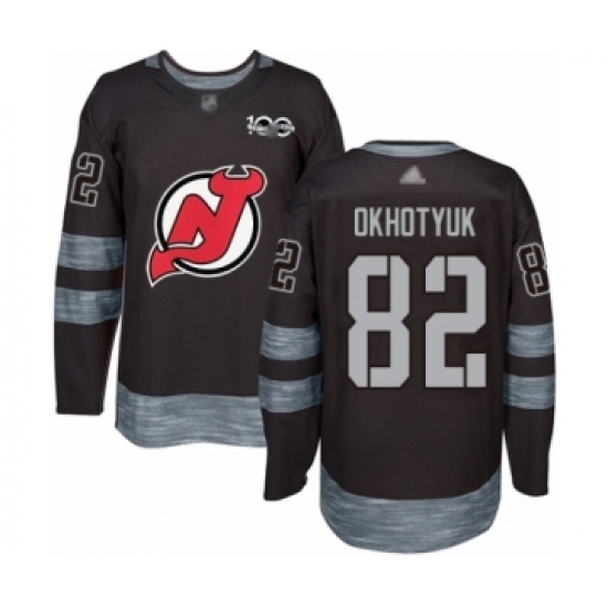 Men's New Jersey Devils #82 Nikita Okhotyuk Authentic Black 1917-2017 100th Anniversary Hockey Jersey - Ujersey