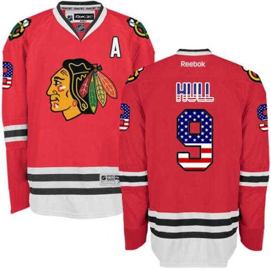 Men's Reebok Chicago Blackhawks #9 Bobby Hull Premier Red USA Flag Fashion NHL Jersey - Ujersey