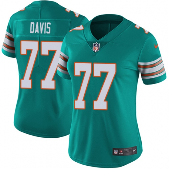 Women's Nike Miami Dolphins #77 Jesse Davis Aqua Green Alternate Vapor Untouchable Limited Player NFL Jersey - Ujersey