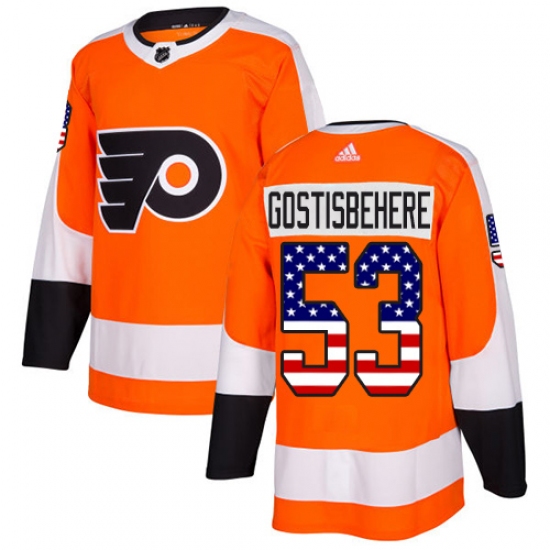 Men's Adidas Philadelphia Flyers #53 Shayne Gostisbehere Authentic Orange USA Flag Fashion NHL Jersey - Ujersey