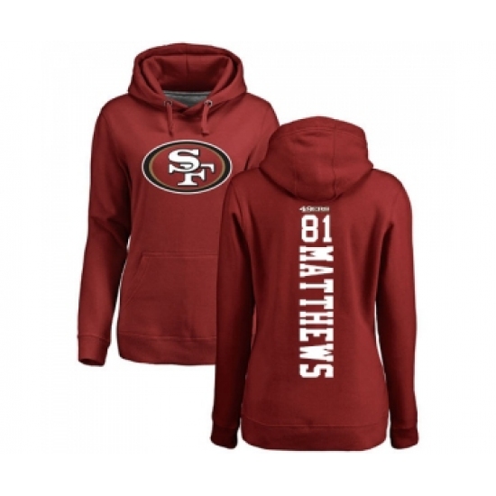 Football Women's San Francisco 49ers #81 Jordan Matthews Red Backer Pullover Hoodie - Ujersey