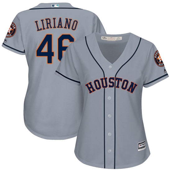 Women's Majestic Houston Astros #46 Francisco Liriano Authentic Grey Road Cool Base MLB Jersey - Ujersey