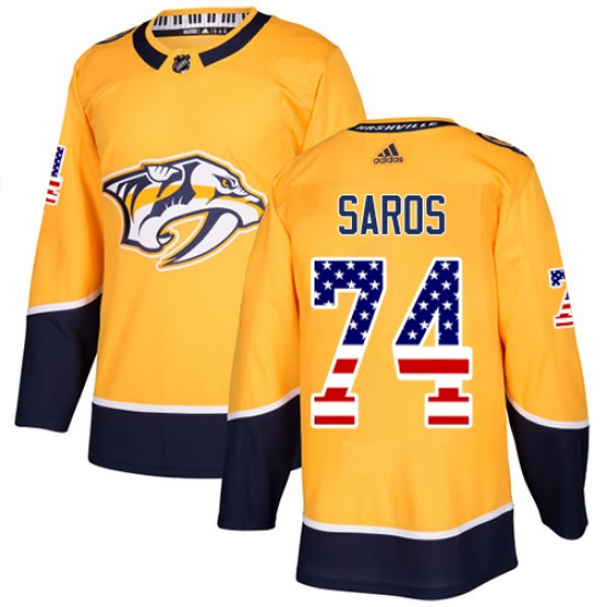 Men's Adidas Nashville Predators #74 Juuse Saros Authentic Gold USA Flag Fashion NHL Jersey - Ujersey