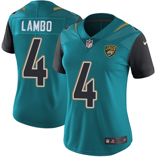 Women's Nike Jacksonville Jaguars #4 Josh Lambo Teal Green Team Color Vapor Untouchable Elite Player NFL Jersey - Ujersey