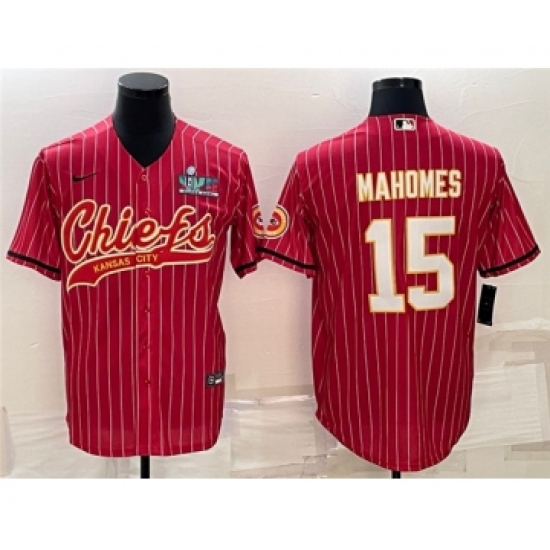 Men's Kansas City Chiefs #15 Patrick Mahomes Red With Super Bowl LVII Patch Cool Base Stitched Baseball Jersey - Ujersey