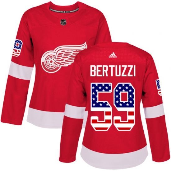 Women's Adidas Detroit Red Wings #59 Tyler Bertuzzi Authentic Red USA Flag Fashion NHL Jersey - Ujersey