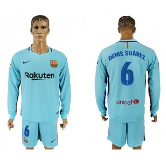Barcelona #6 Denis Suarez Away Long Sleeves Soccer Club Jersey