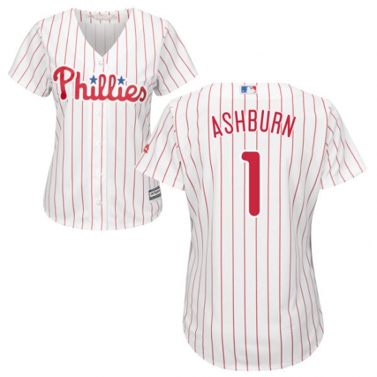 Women's Majestic Philadelphia Phillies #1 Richie Ashburn Authentic White/Red Strip Home Cool Base MLB Jersey - Ujersey