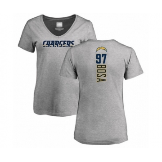 Football Women's Los Angeles Chargers #97 Joey Bosa Ash Backer T-Shirt - Ujersey