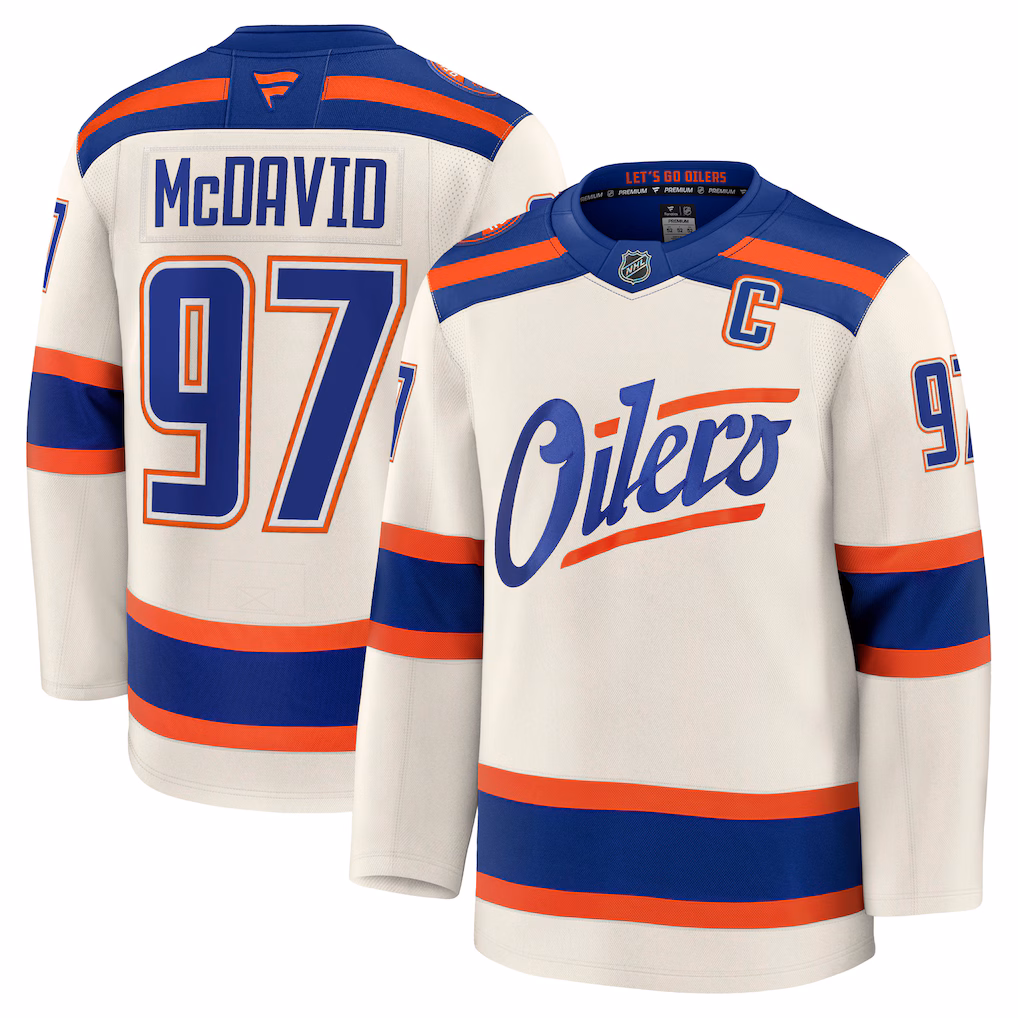 Men's Edmonton Oilers Connor McDavid Fanatics Light Beige Alternate Premium Jersey - ujerseystore