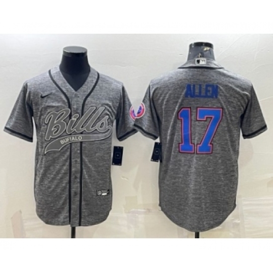 Men's Buffalo Bills #17 Josh Allen Gray With Patch Cool Base Stitched Baseball Jersey - Ujersey