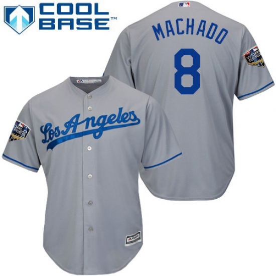 Youth Majestic Los Angeles Dodgers #8 Manny Machado Authentic Grey Road Cool Base 2018 World Series MLB Jersey - Ujersey