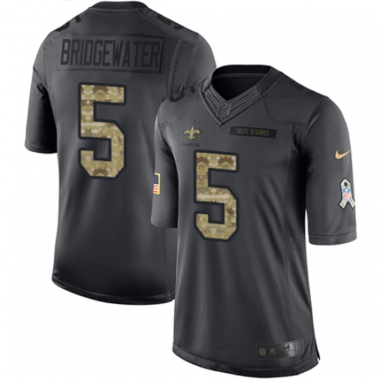 Men's Nike New Orleans Saints #5 Teddy Bridgewater Limited Black 2016 Salute to Service NFL Jersey - Ujersey