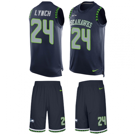 Men's Nike Seattle Seahawks #24 Marshawn Lynch Limited Steel Blue Tank Top Suit NFL Jersey