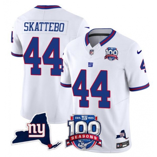 Men's New York Giants #44 Cam Skattebo White 2025 Draft F.U.S.E. 100th Season & State Vapor Limited Football Stitched Jersey