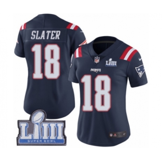 Women's Nike New England Patriots #18 Matthew Slater Limited Navy Blue Rush Vapor Untouchable Super Bowl LIII Bound NFL Jersey - Ujersey