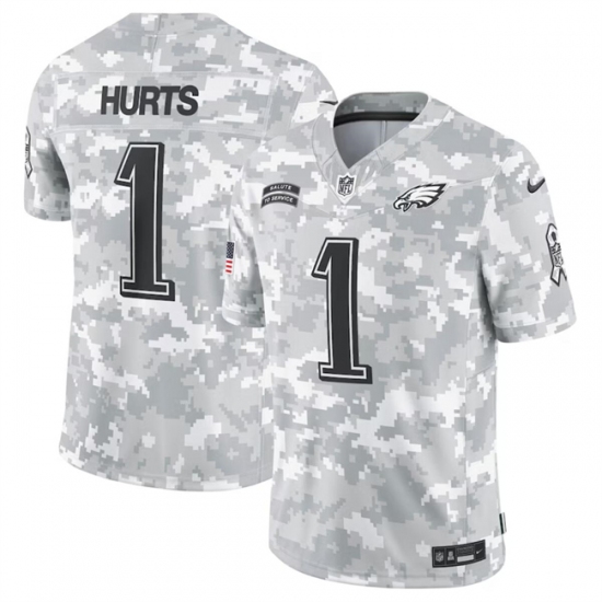 Men's Philadelphia Eagles #1 Jalen Hurts 2024 Arctic Camo Salute To Service Limited Stitched Football Jersey - Ujersey