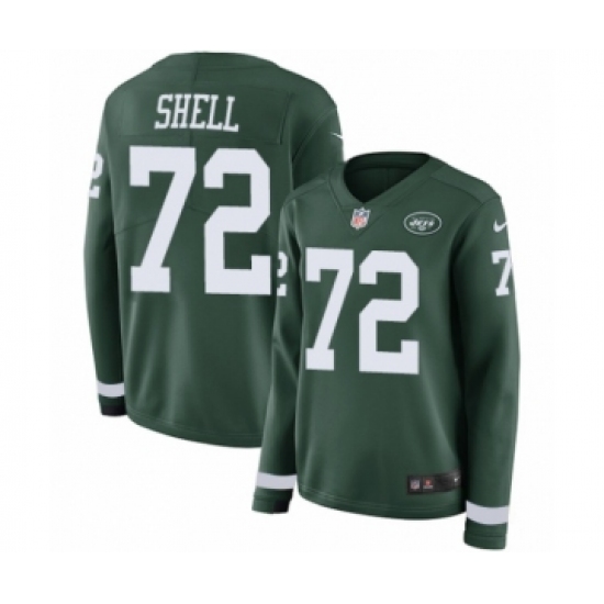 Women's Nike New York Jets #72 Brandon Shell Limited Green Therma Long Sleeve NFL Jersey - Ujersey