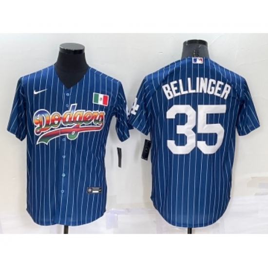 Men's Los Angeles Dodgers #35 Cody Bellinger Rainbow Blue Red Pinstripe Mexico Cool Base Nike Jersey - Ujersey