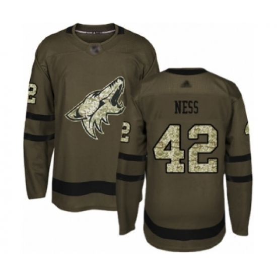 Men's Arizona Coyotes #42 Aaron Ness Authentic Green Salute to Service Hockey Jersey - Ujersey