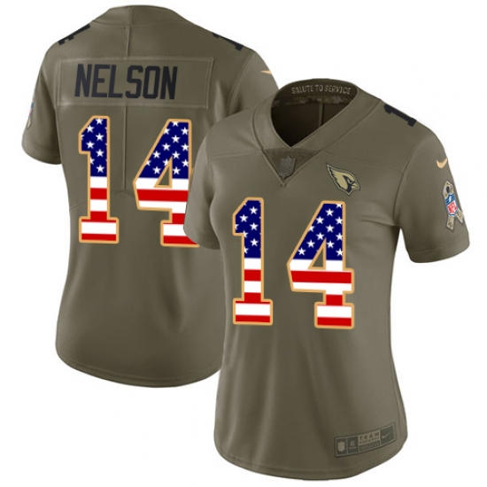 Women's Nike Arizona Cardinals #14 J.J. Nelson Limited Olive/USA Flag 2017 Salute to Service NFL Jersey - Ujersey