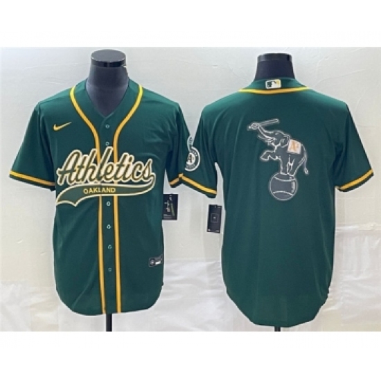Men's Oakland Athletics Green Team Big Logo Cool Base Stitched Baseball Jersey 001 - Ujersey